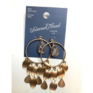 UNIVERSAL THREAD Gold Tone Semi Precious Grey Chandelier Drop Dangle Earrings